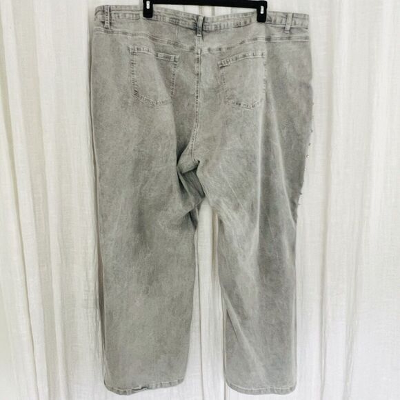Ashley Stewart Gray & black Patchwork Rhinestone Studded Stretchy Jeans Plus 34 - Picture 8 of 9